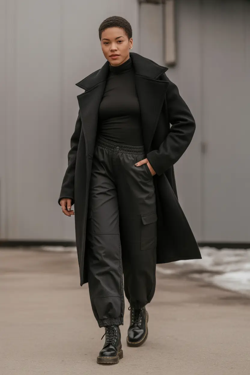 comfy winter outfits All-Black City Minimalism