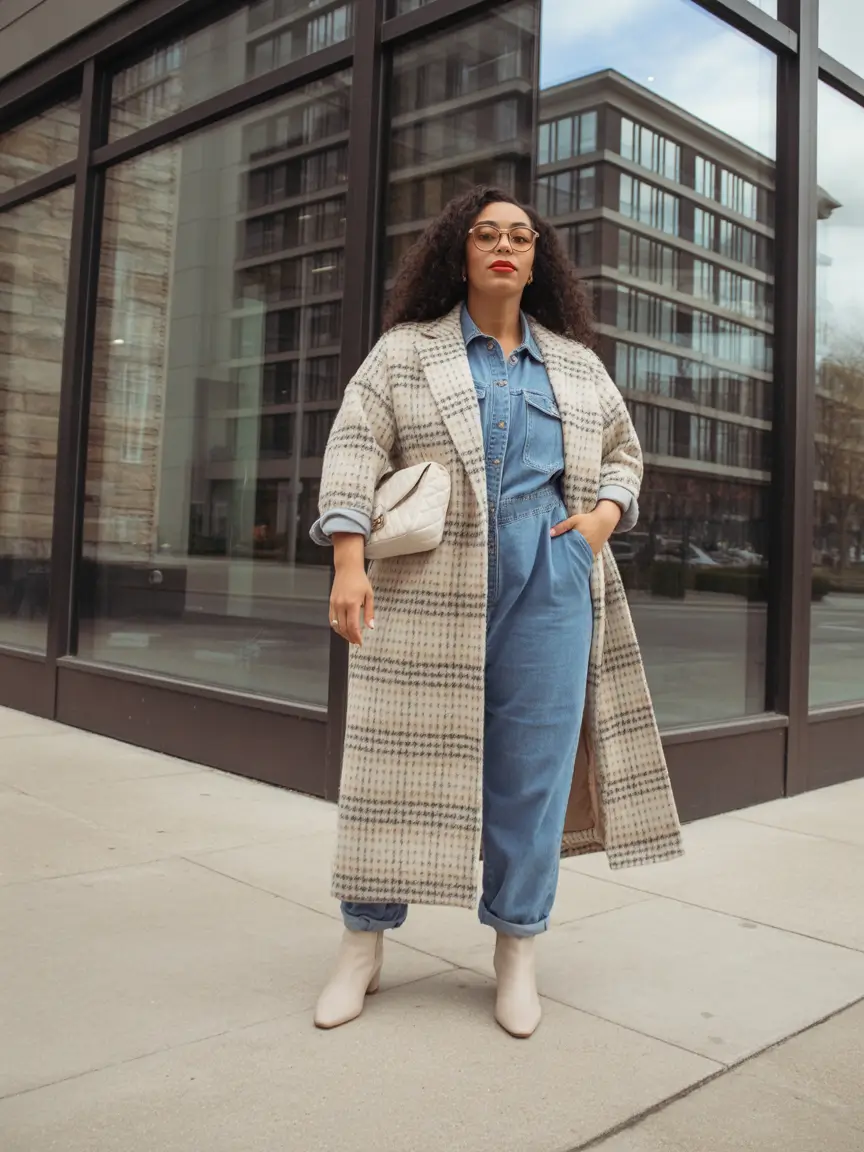 curvy winter outfits Denim-on-Denim Done Right