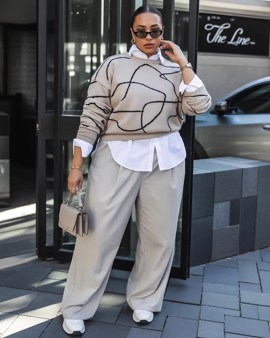 curvy winter outfits Playful Layers with Oversized Pants