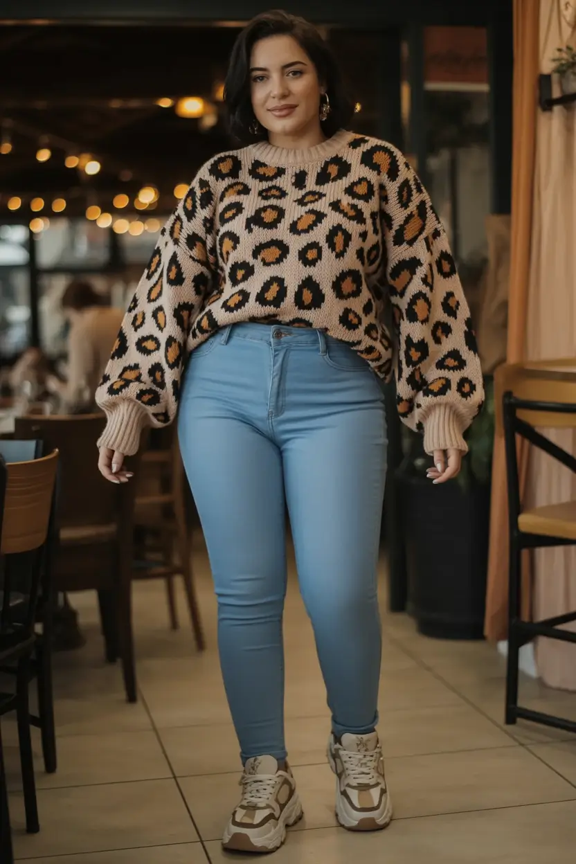 curvy winter outfits Leopard Print Confidence