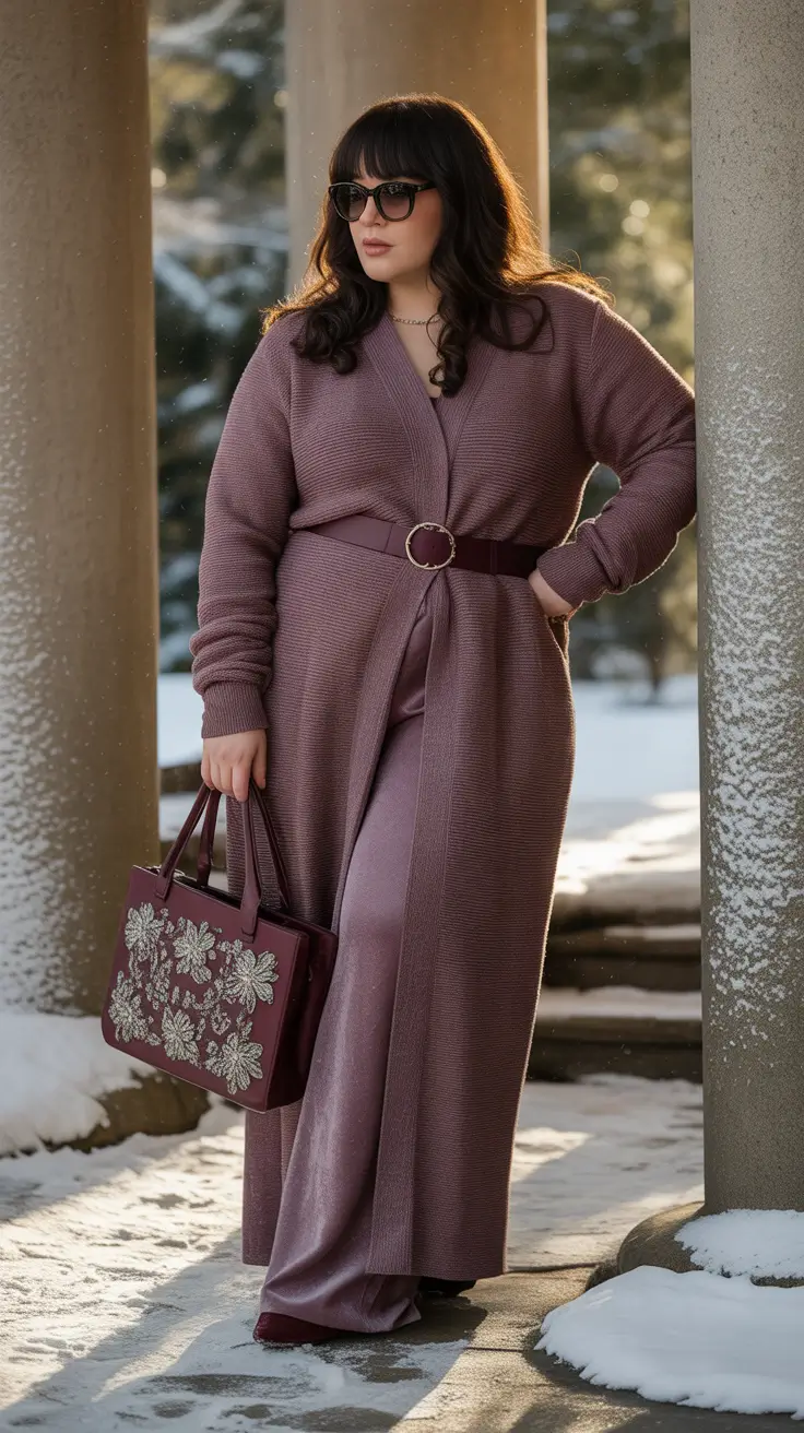 curvy winter outfits Plum-Toned Winter Drama