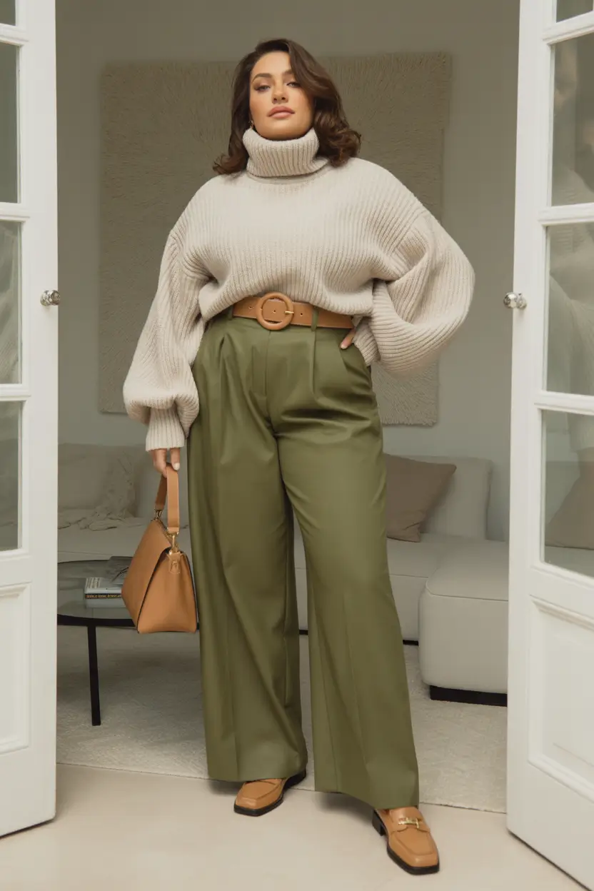 curvy winter outfits Wide-Leg Sophistication