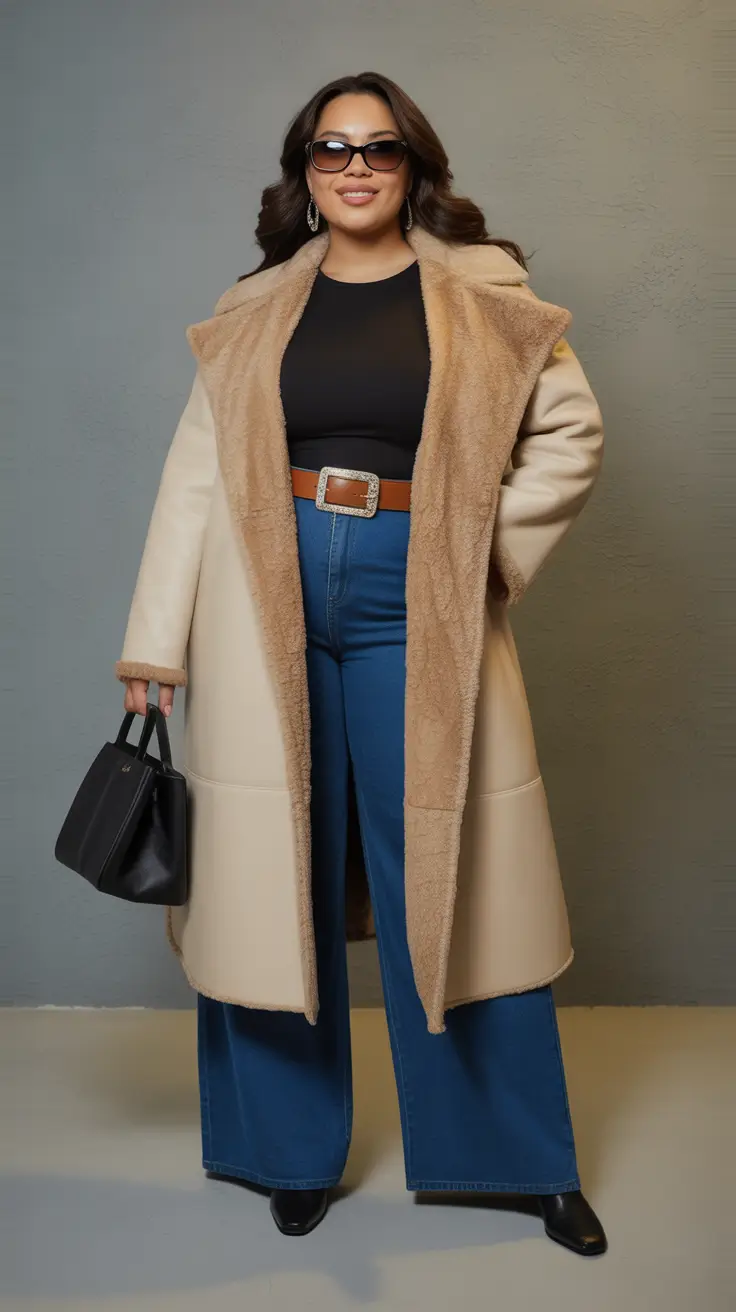 curvy winter outfits Retro Belted Glamour