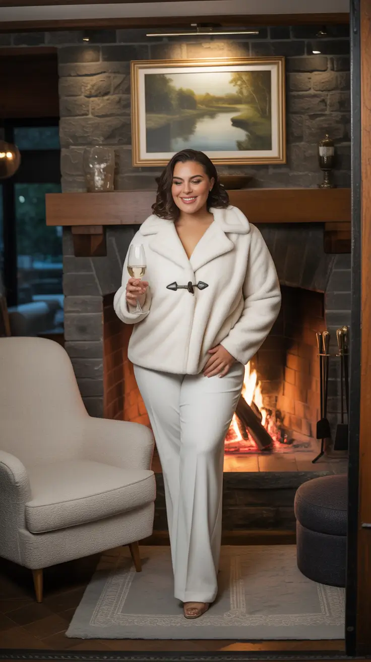 curvy winter outfits Monochrome Firelight Elegance