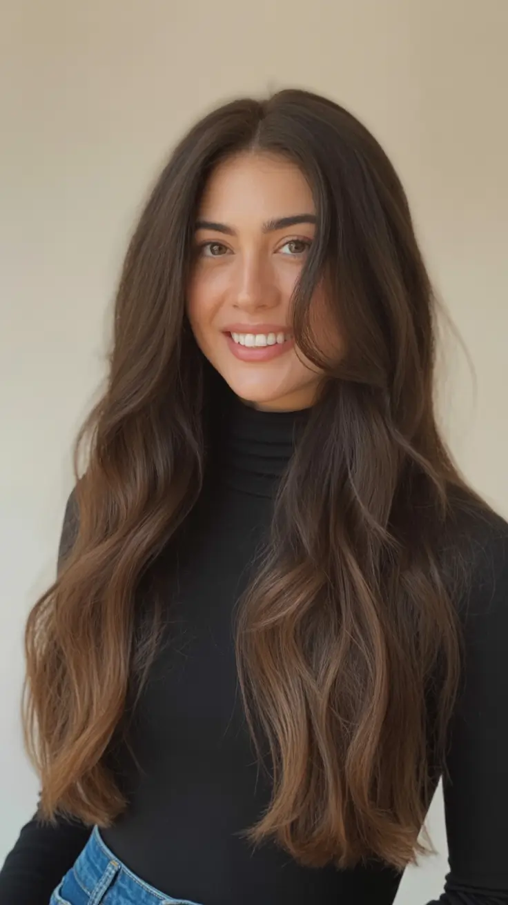 cute winter haircuts Timeless Long Brunette Waves