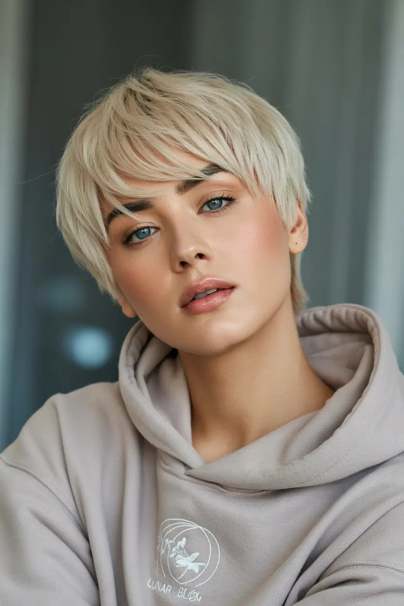 cute winter haircuts Platinum Pixie with Layered Texture