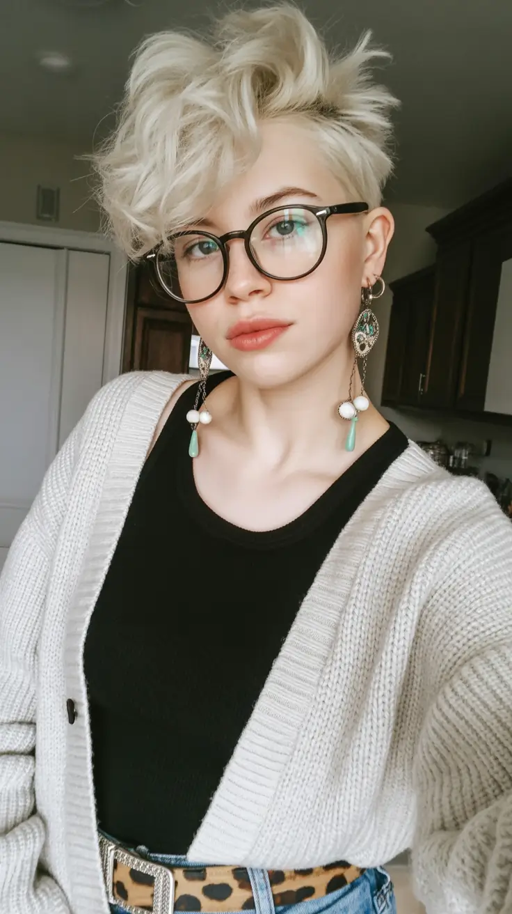 cute winter haircuts Messy Blonde Undercut with Volume