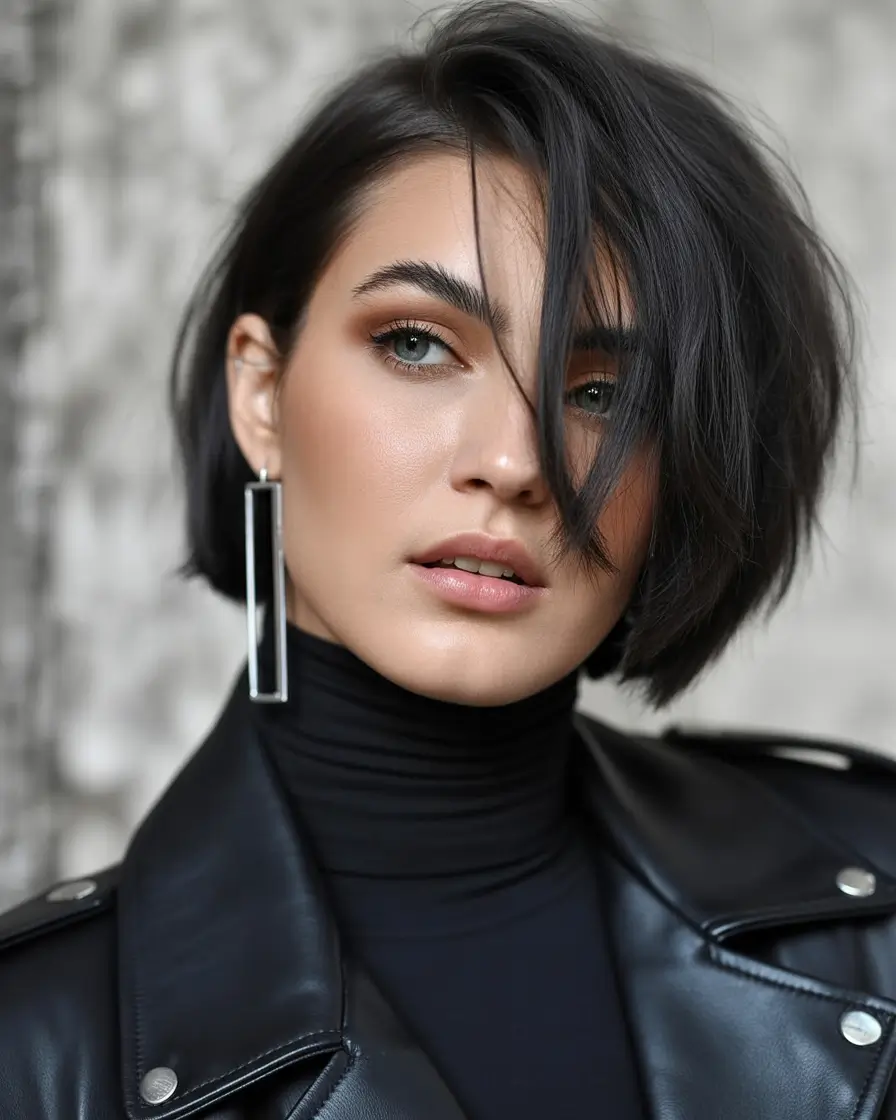 cute winter haircuts Side-Swept Dark Bob with Attitude