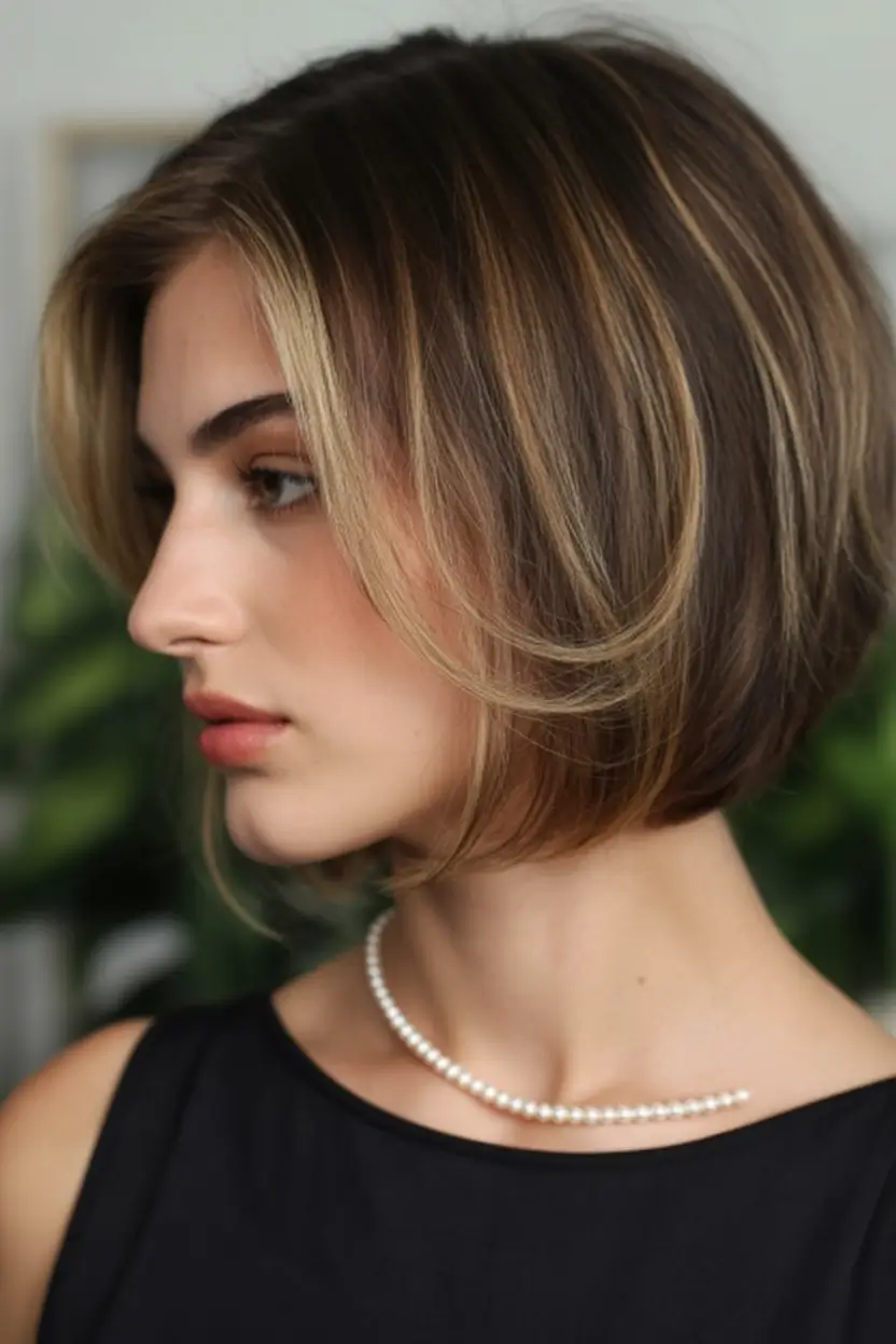 cute winter haircuts Polished Bob with Highlight Veils