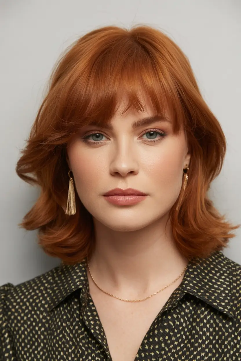 cute winter haircuts Fiery Auburn Mid-Length Shag