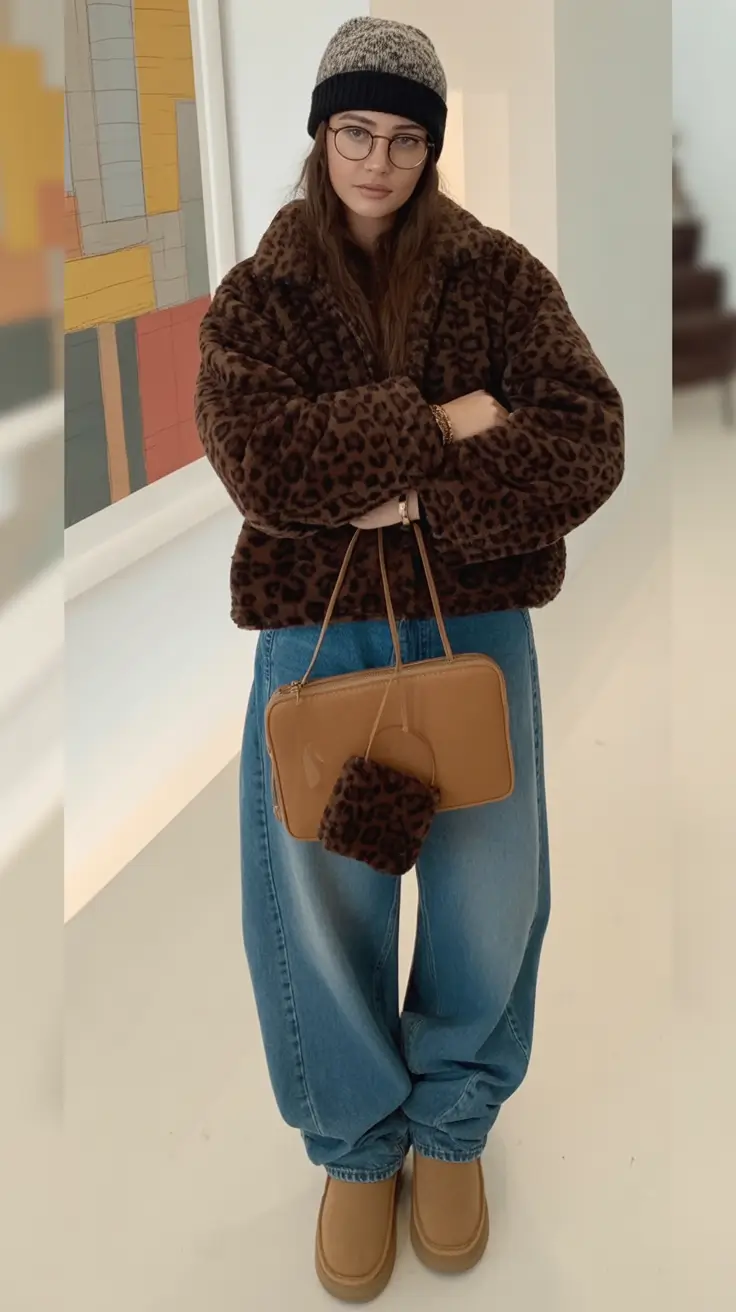 cute winter outfits Leopard Print Street Style