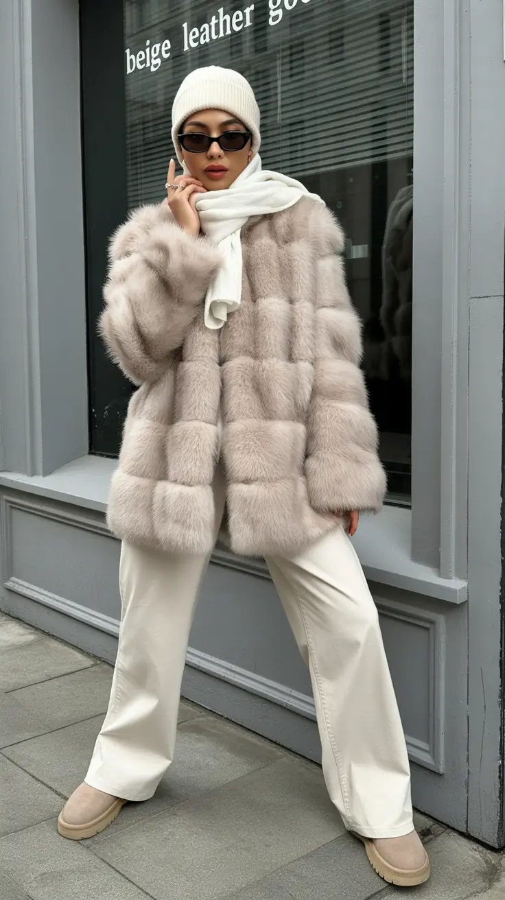 cute winter outfits Soft Glam in Neutral Faux Fur