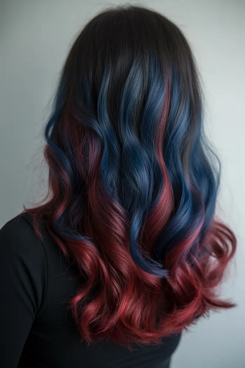 deep winter hair colors Blue and Red Dual Tones