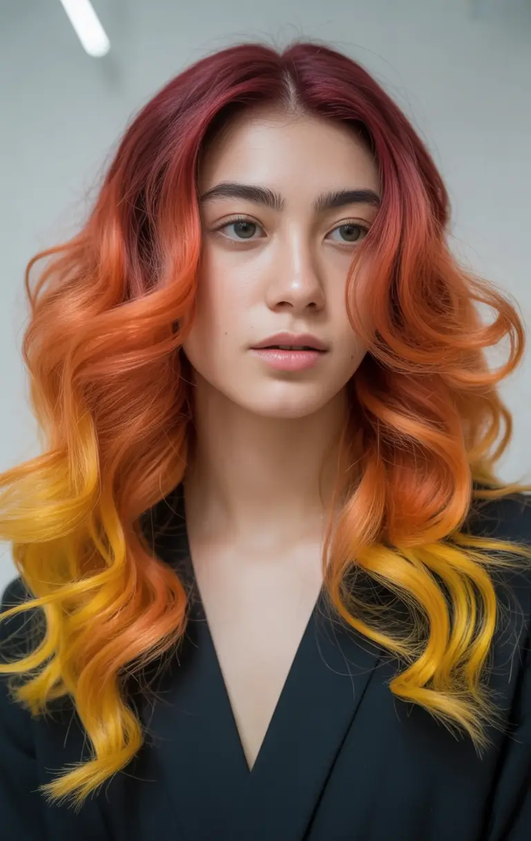 deep winter hair colors Sunset Fire Balayage