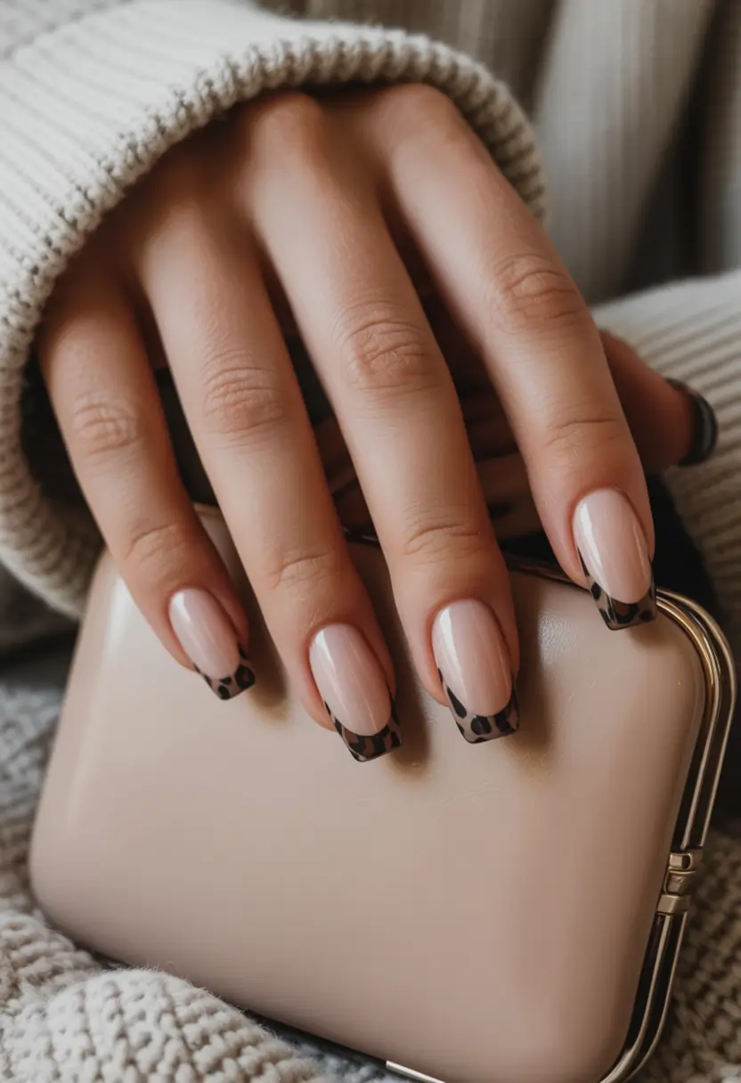 Fall Nail Color Ideas for Women Over 40 Leopard-Tipped French Twist