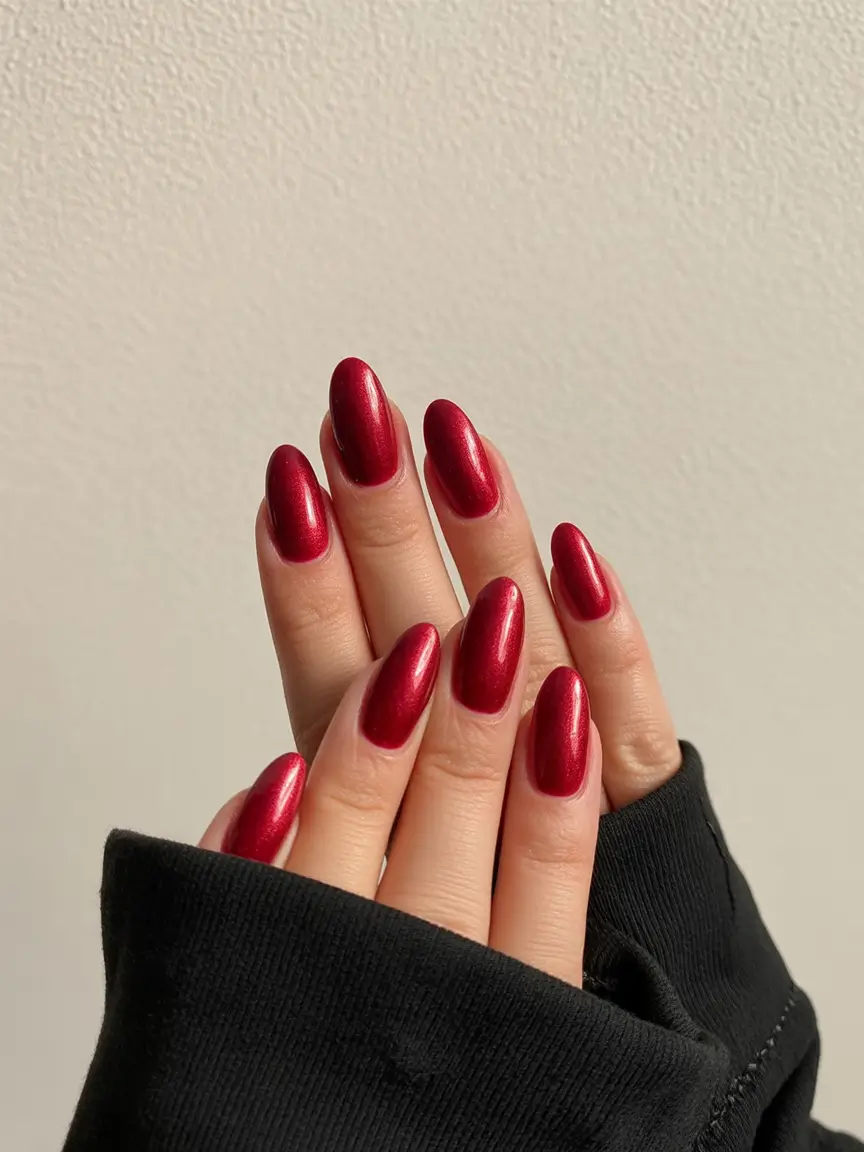 Fall Nail Color Ideas for Women Over 40 Classic Crimson Shine