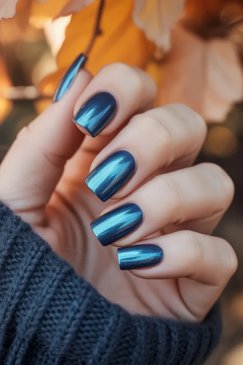 Fall Nail Color Ideas for Women Over 40 Shimmering Midnight Blue