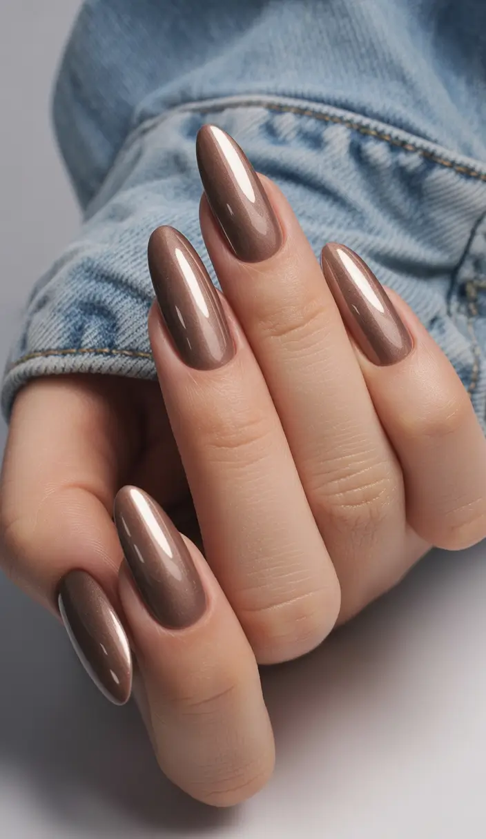Fall Nail Color Ideas for Women Over 40 Bronzed Almond Elegance