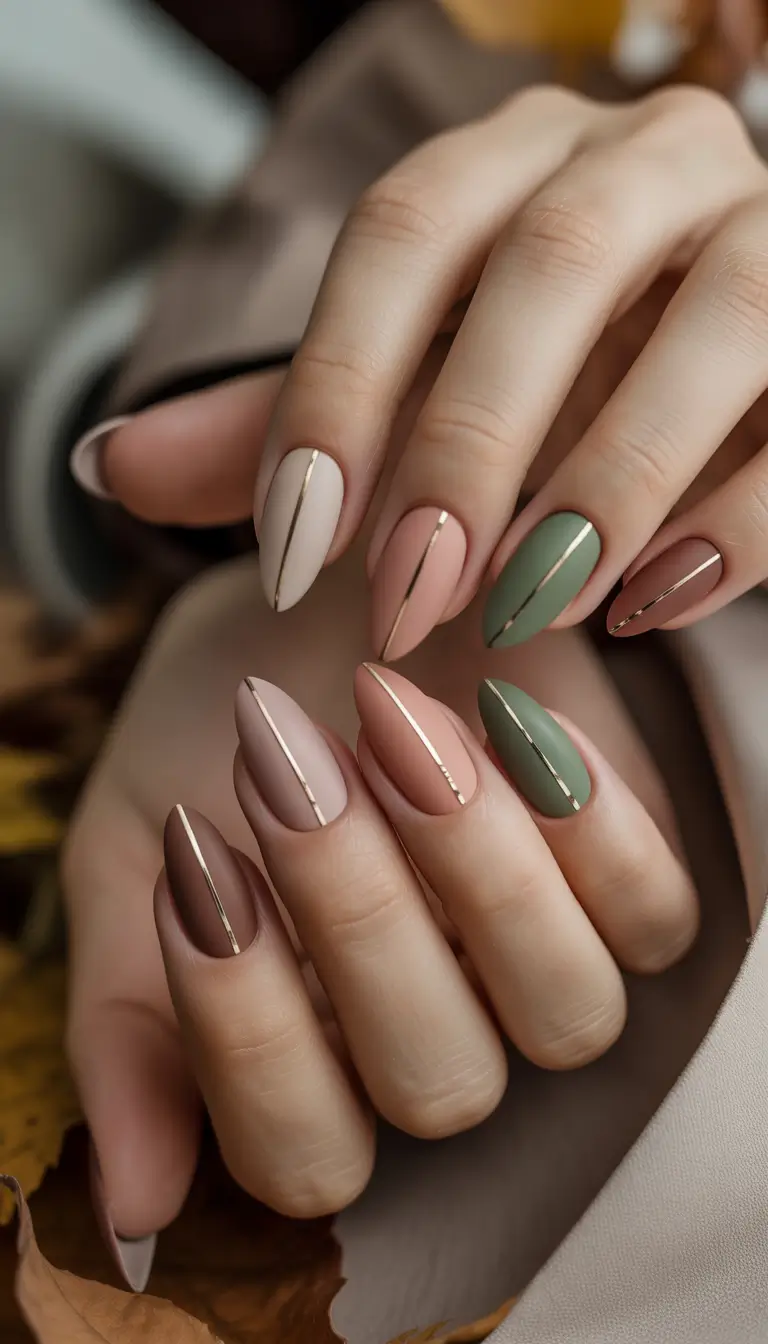 Fall Nail Color Ideas for Women Over 40 Muted Green and Nude Mix