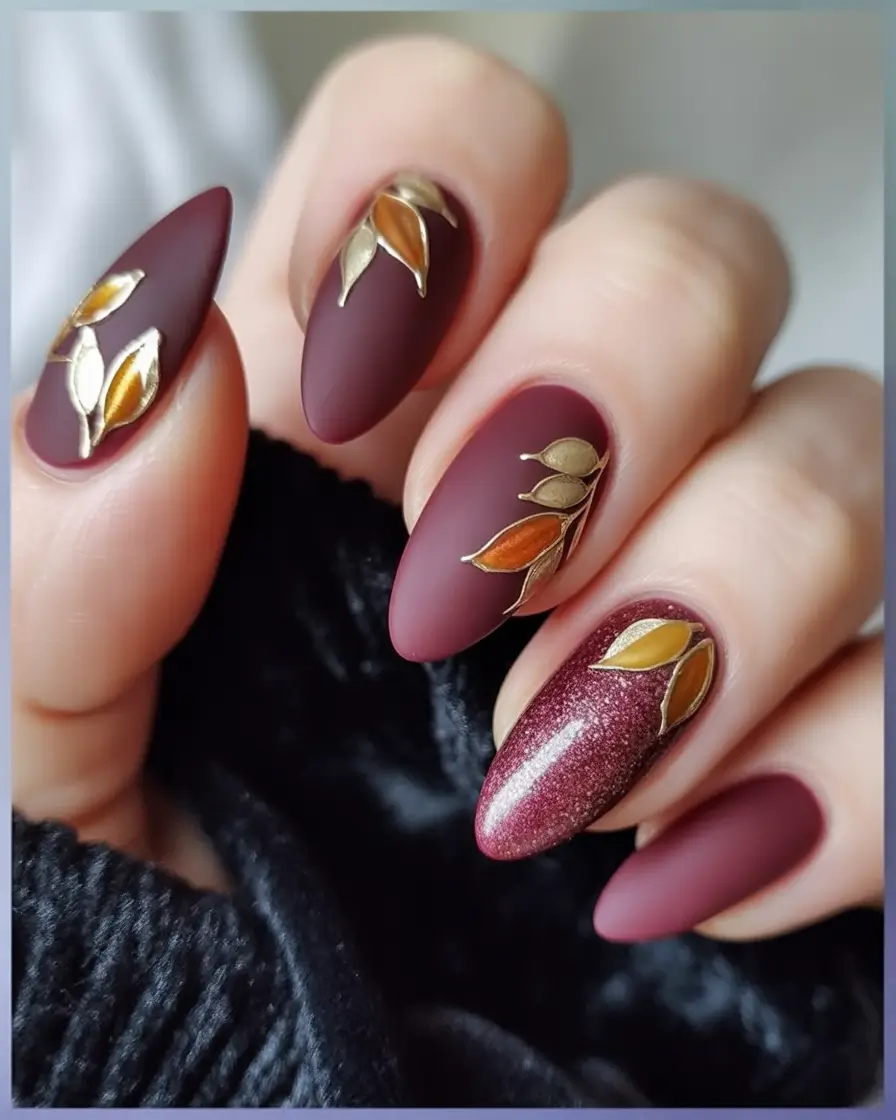 Fall Nail Color Ideas for Women Over 40 Autumn Leaves Statement Design