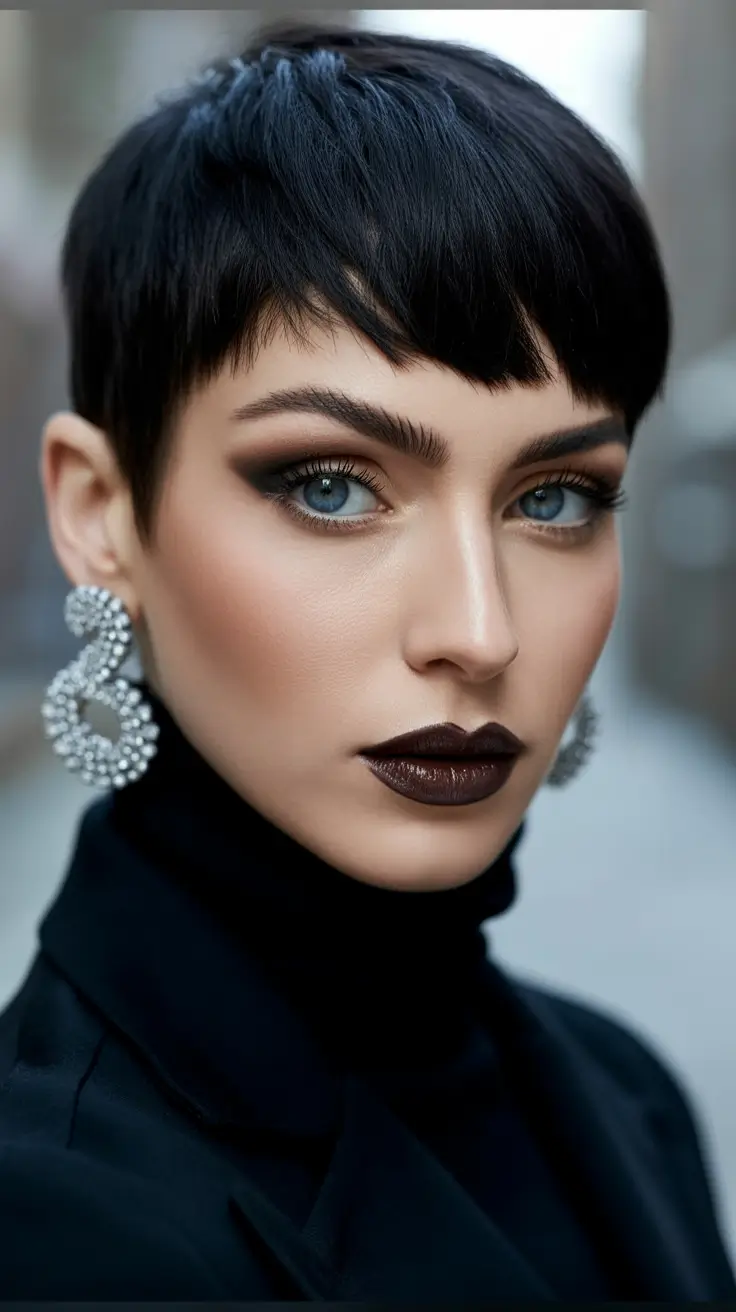 fall and winter haircuts Ultra-Sleek Jet Black Pixie