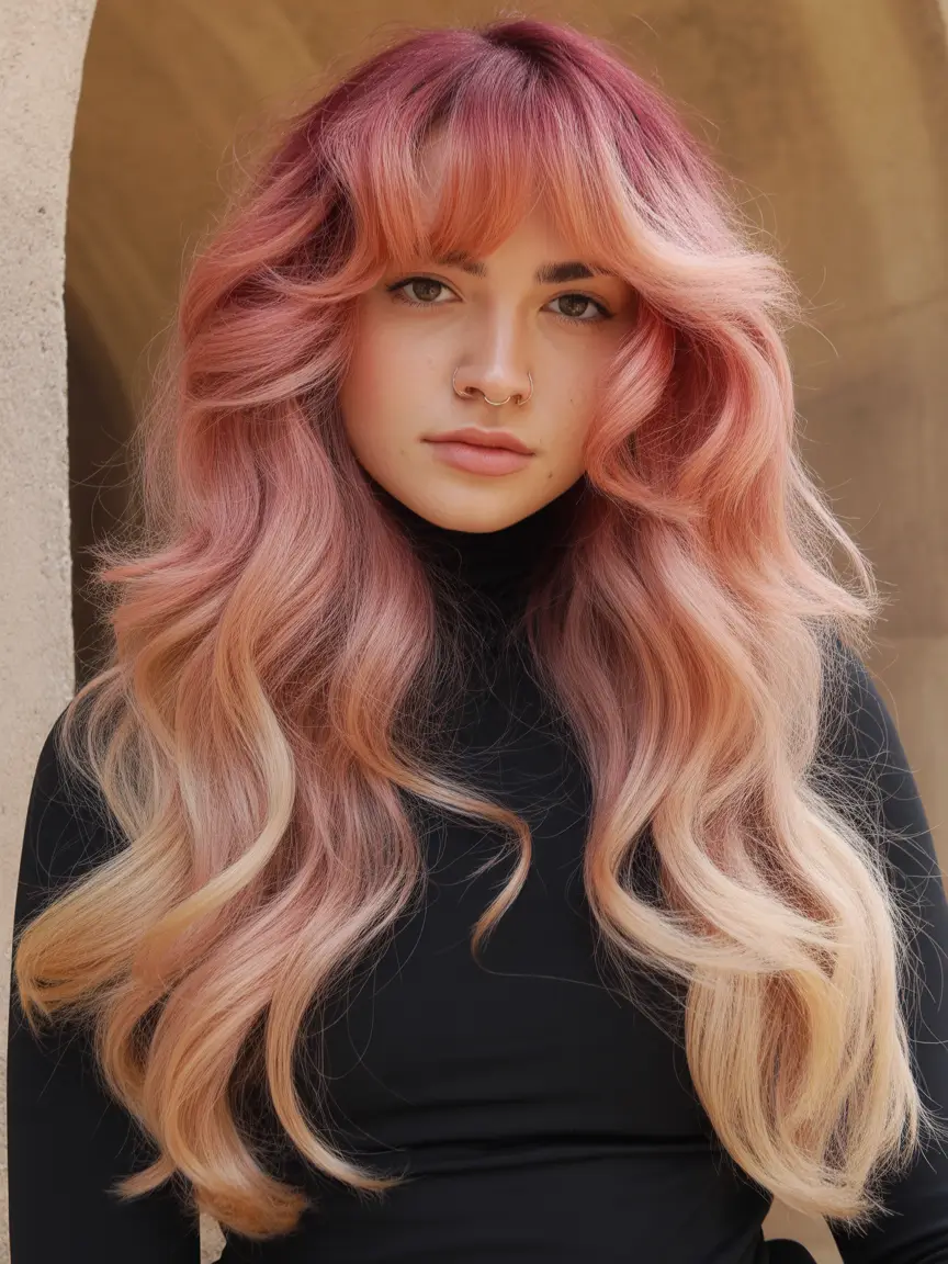 fall and winter haircuts Long Gradient Waves in Rose Plum