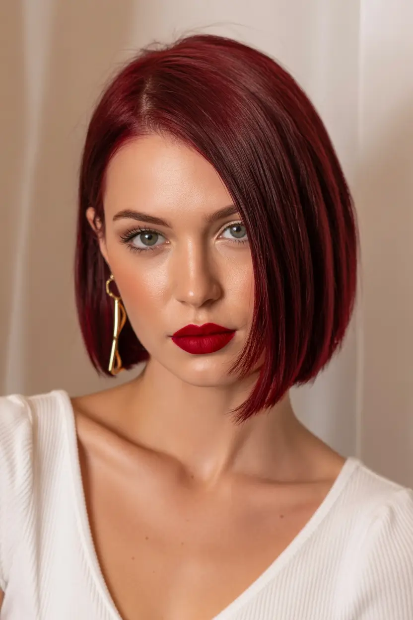 fall and winter haircuts Deep Crimson Sleek Bob