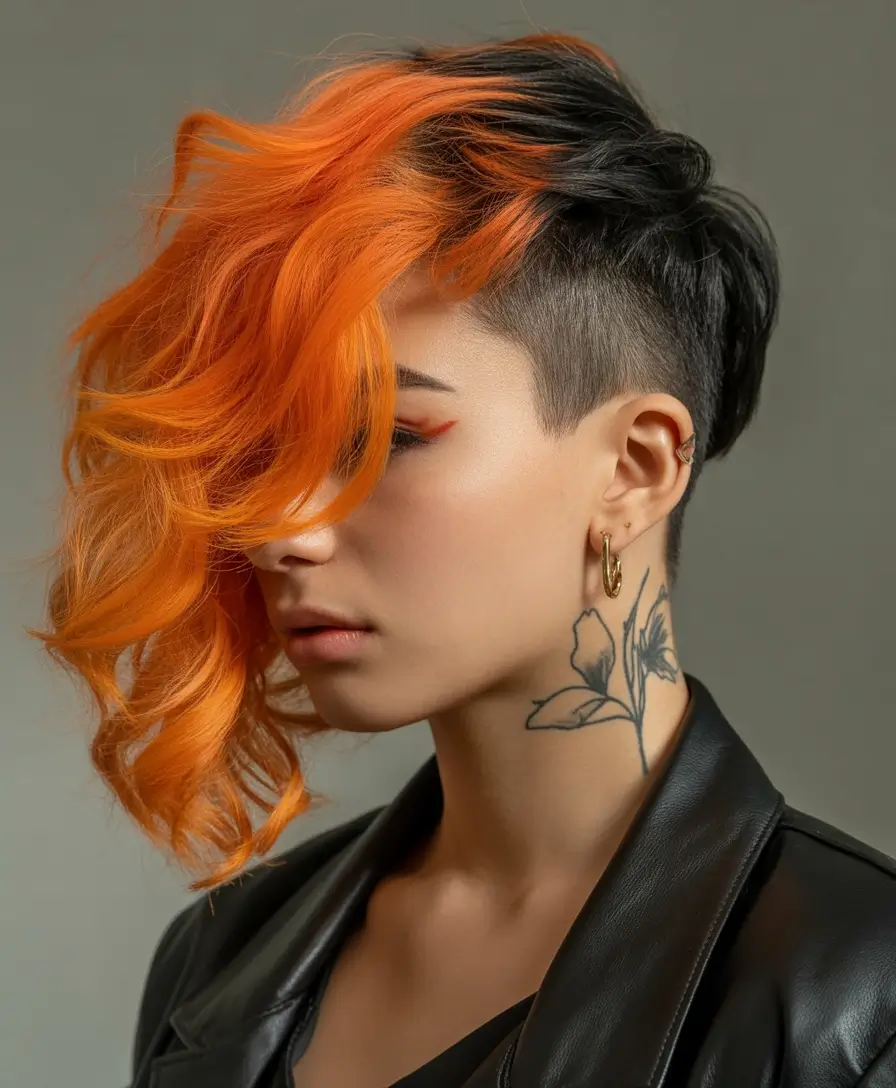 Bold Undercut with Fiery Orange Waves