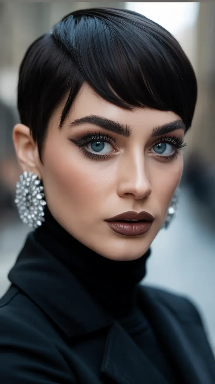 October hair color Glossy Jet-Black Pixie