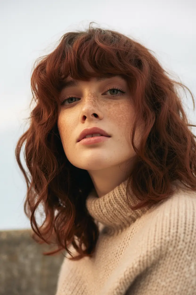 October hair color Copper Shag with Bangs