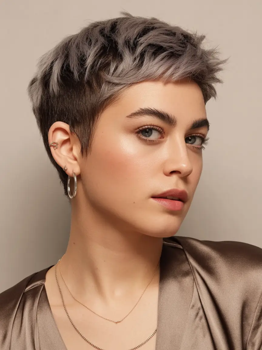 October hair color Smoky Silver Pixie