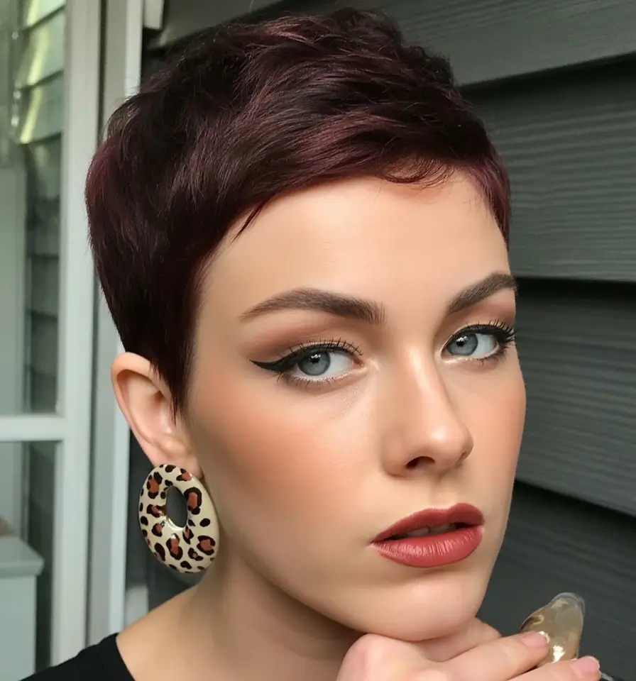 October hair color Modern Burgundy Pixie