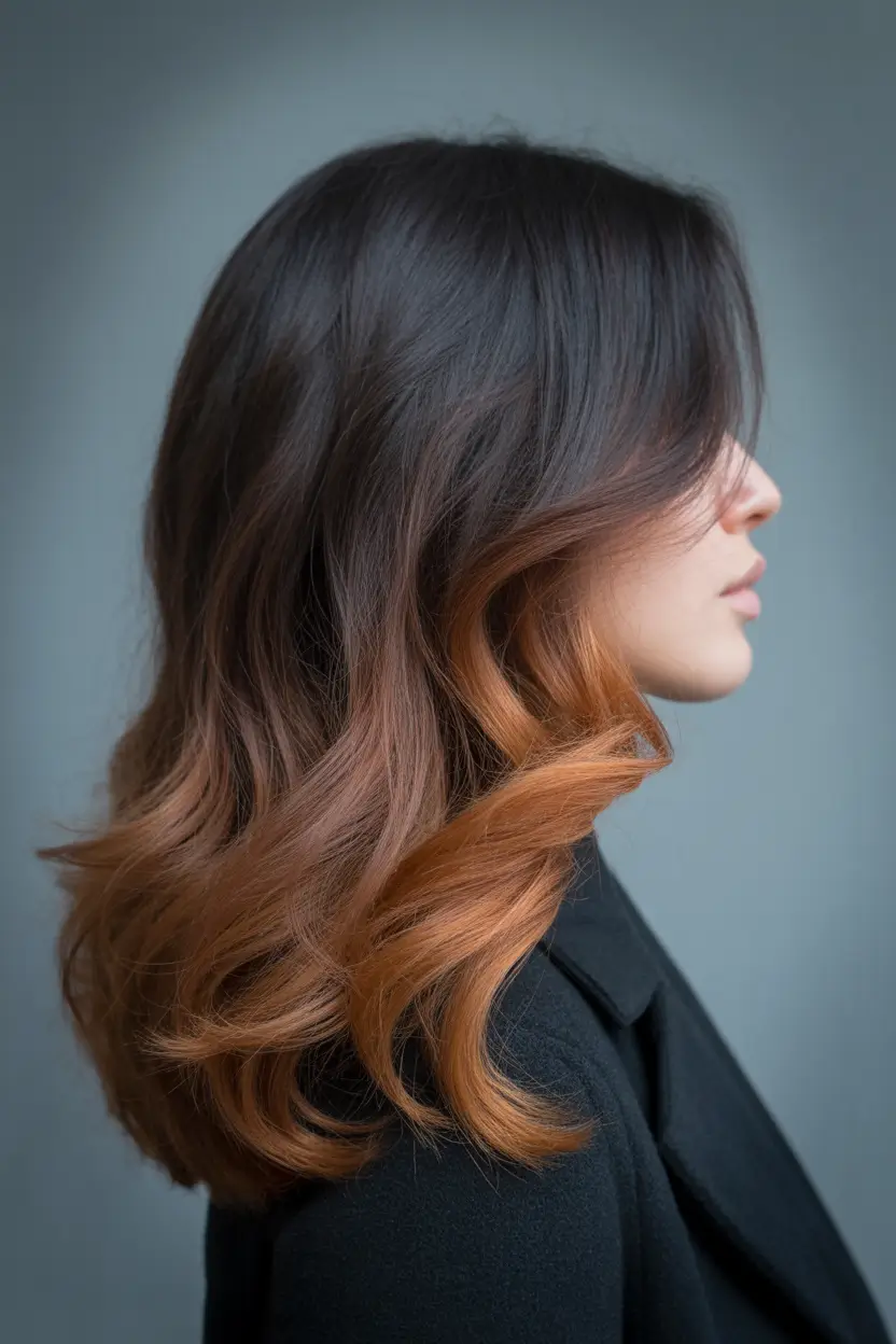 October hair color Chestnut to Caramel Ombre