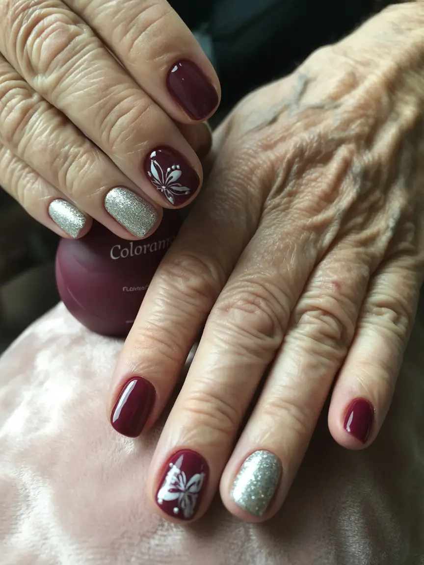 Fall Nail Color Ideas for Women Over 60 – Burgundy with Metallic Accents