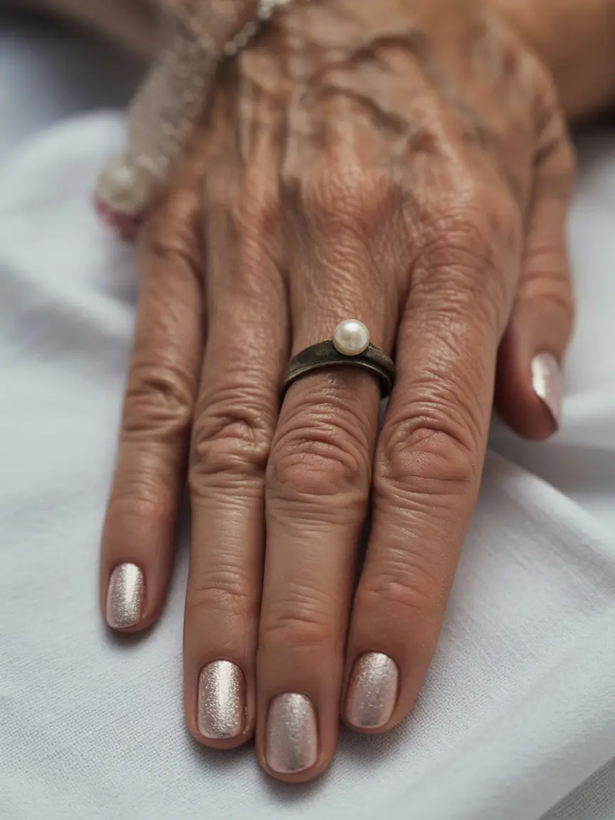 Fall Nail Color Ideas for Women Over 60 – Champagne Glow Simplicity
