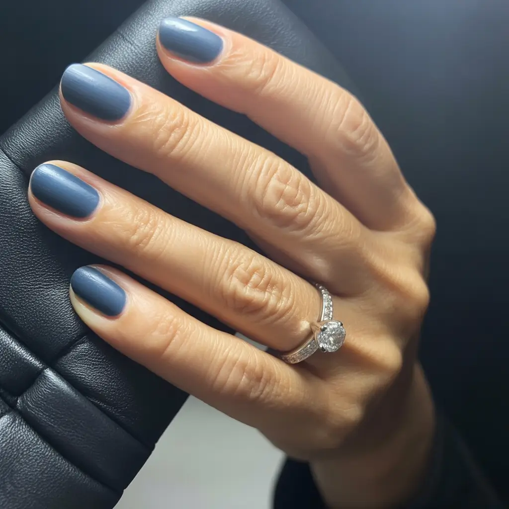 Fall Nail Color Ideas for Women Over 60 – Slate Blue Modern Edge