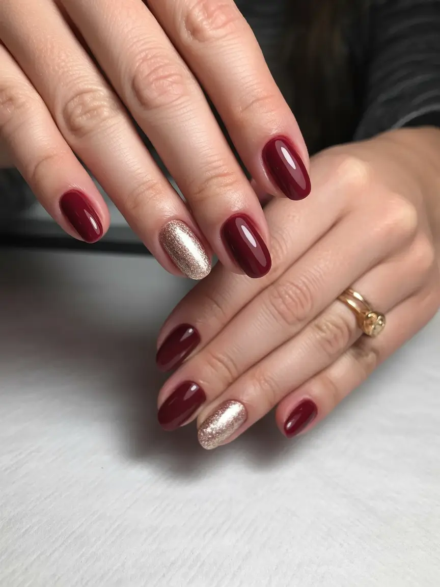 Fall Nail Color Ideas for Women Over 60 – Crimson and Gold Duo