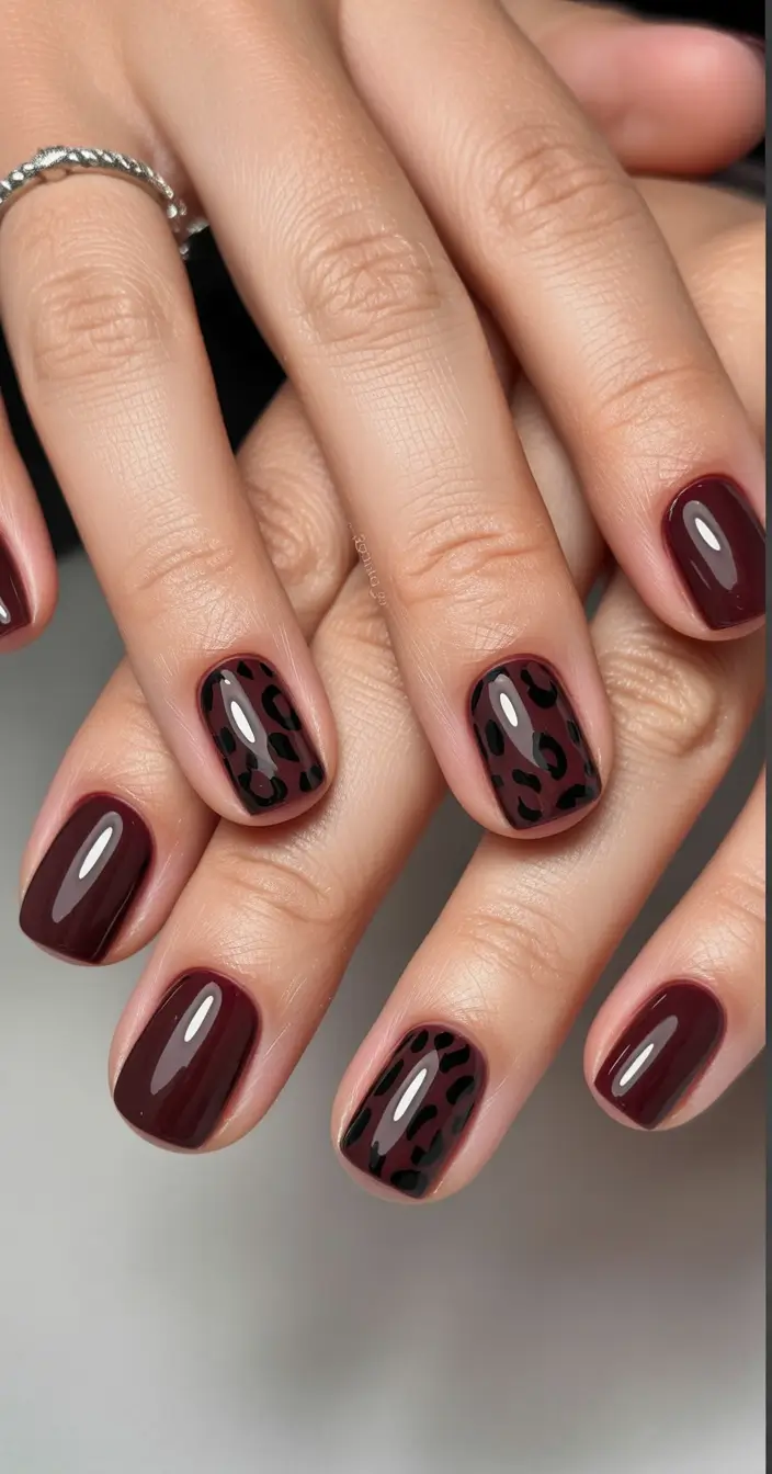 Fall Nail Color Ideas for Women Over 60 – Chic Leopard Accent