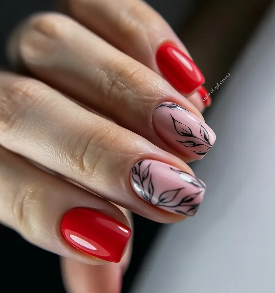 Fall Nail Color Ideas for Women Over 60 – Artful Red and Nude