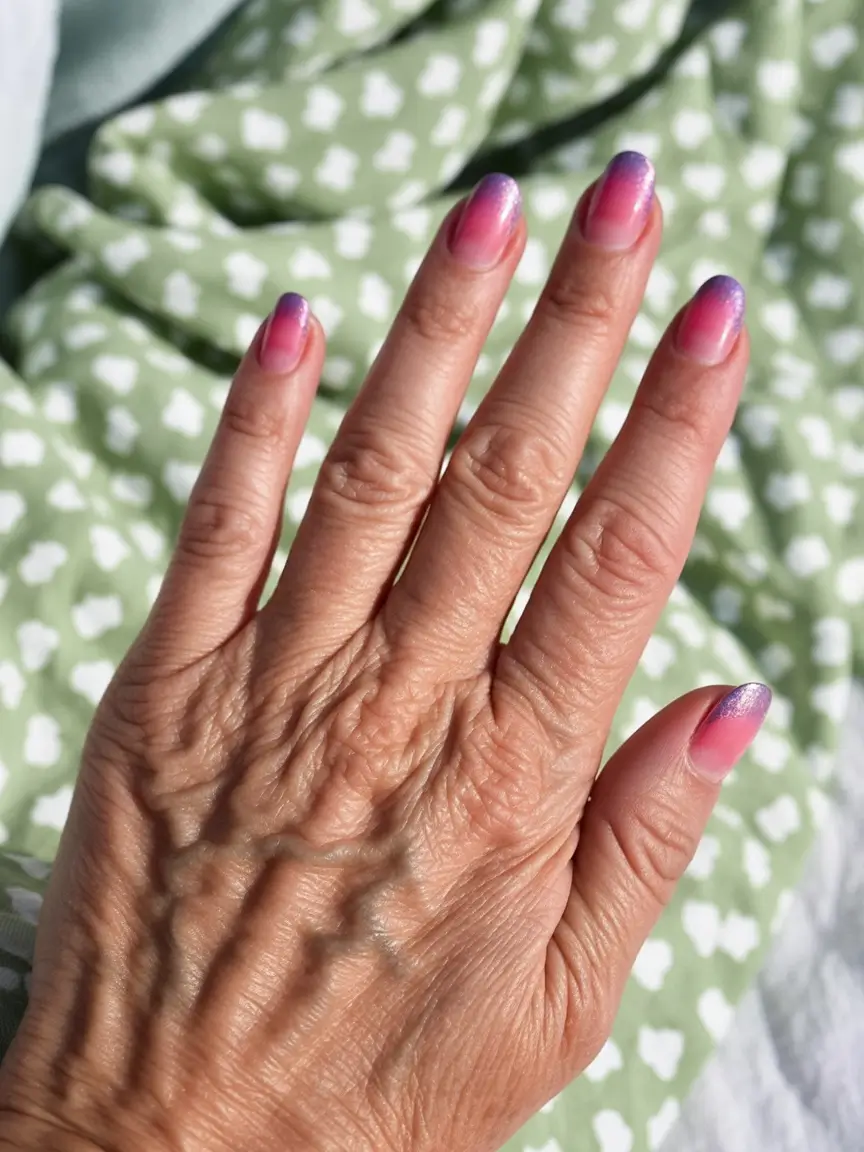 Fall Nail Color Ideas for Women Over 60 – Gradient Pink Glow