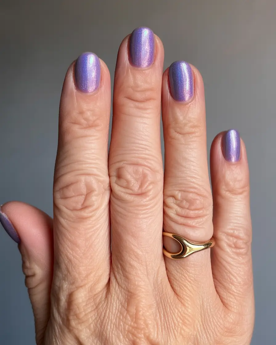 Fall Nail Color Ideas for Women Over 60 – Iridescent Lilac Glow