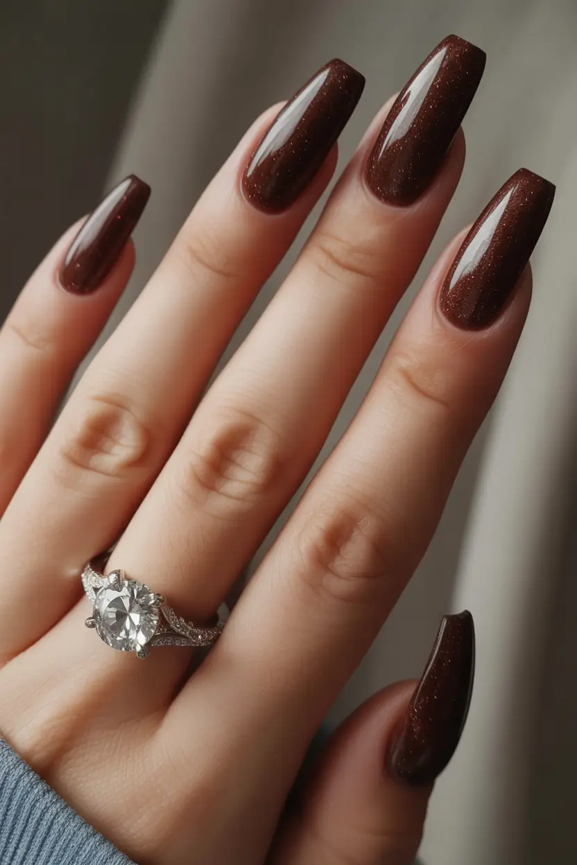 October nails color Espresso Sparkle Elegance