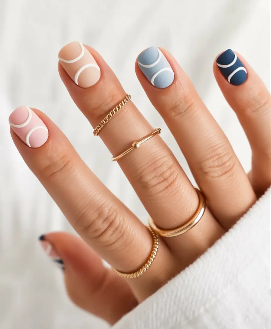 October nails color Pastel Matte With White Arches