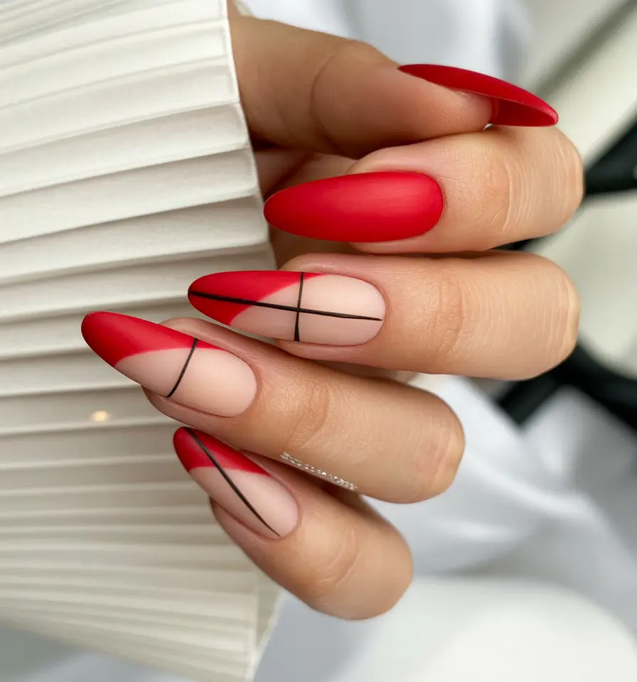 October nails color Red Geometric Contrast