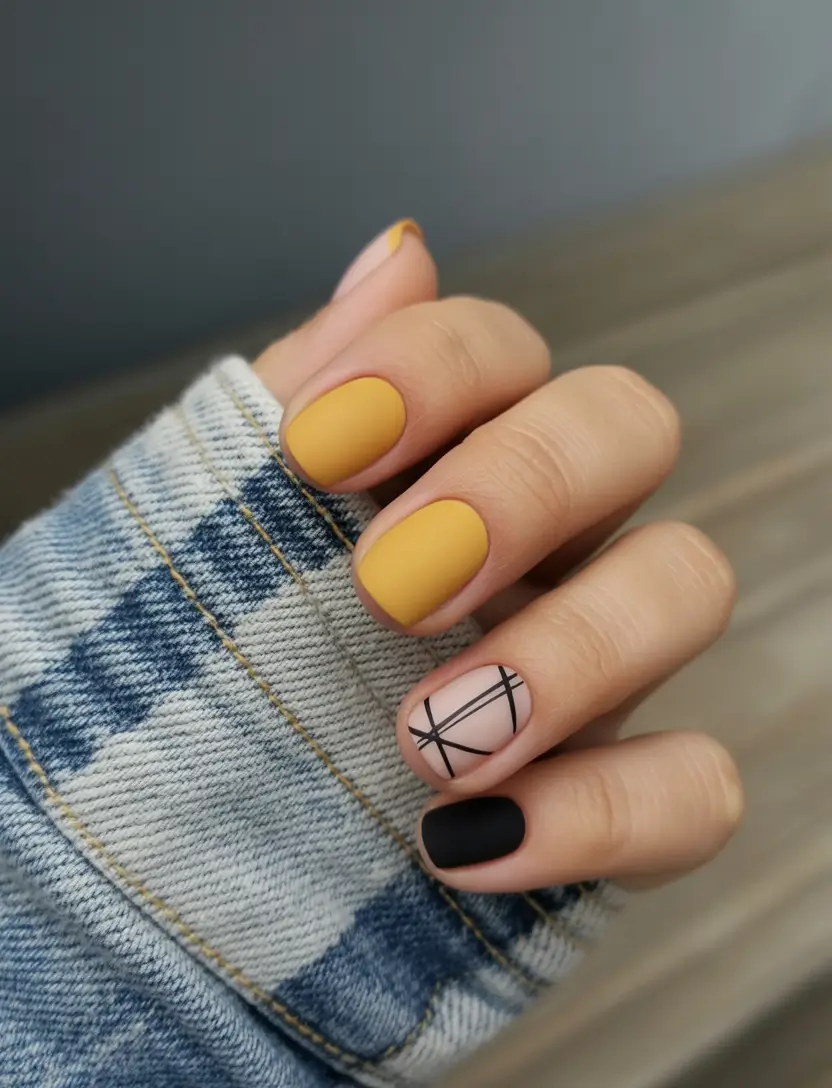 fall inspo nails Mustard & Graphite Combo
