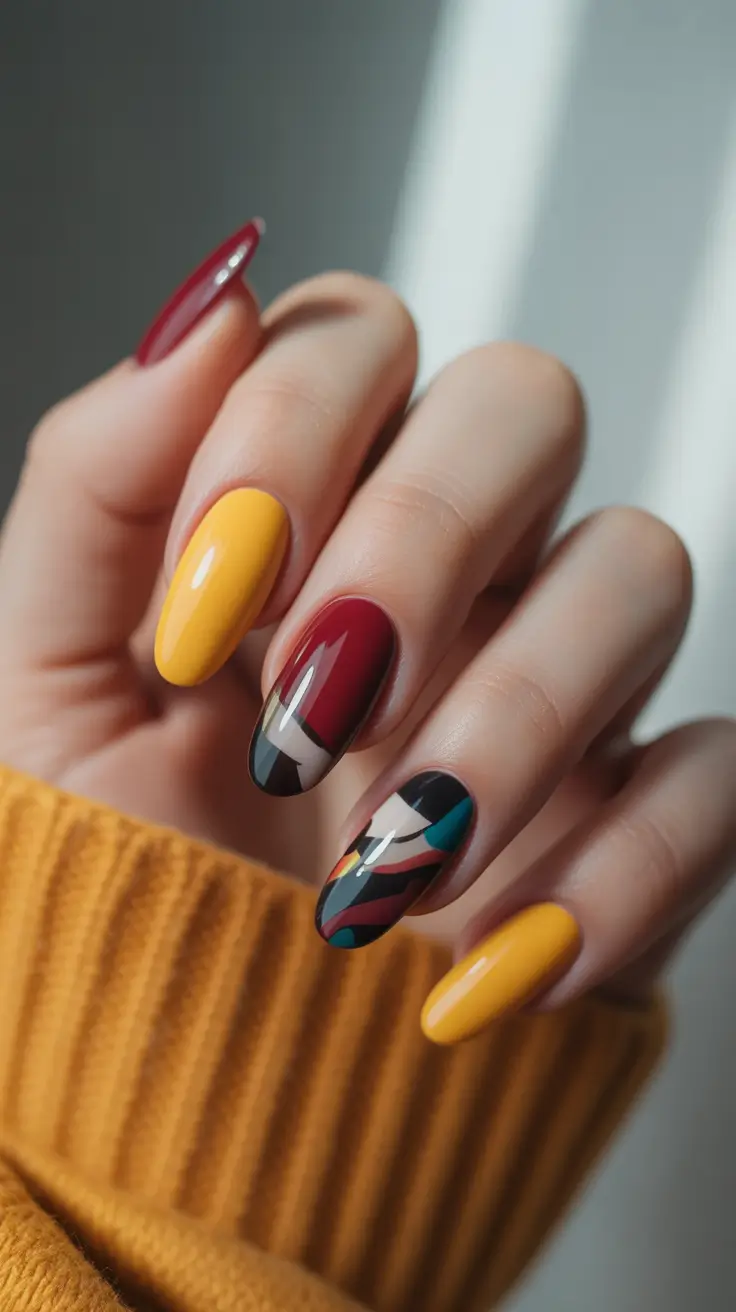 fall inspo nails Retro Patchwork Pop
