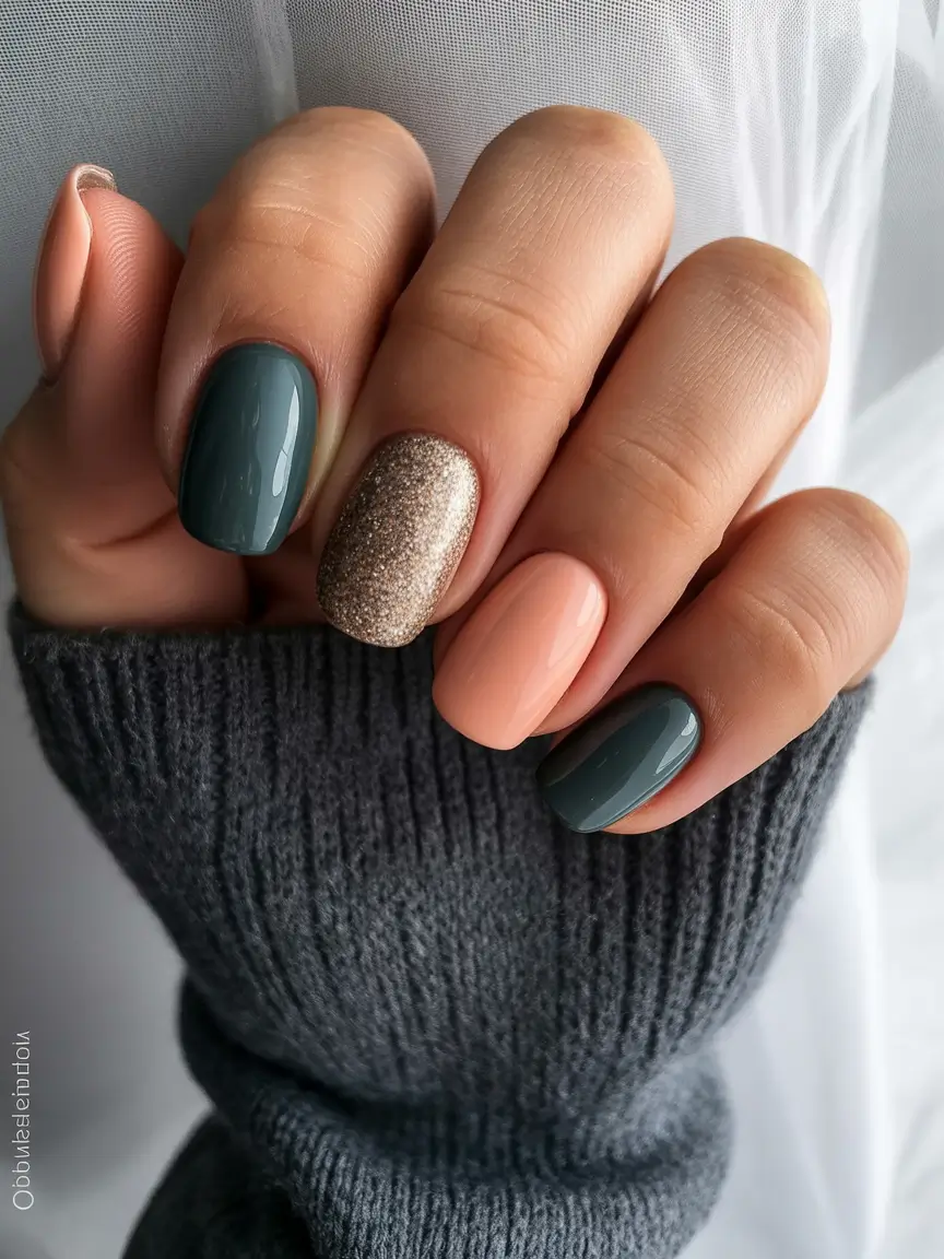 fall inspo nails Muted Glam Contrast