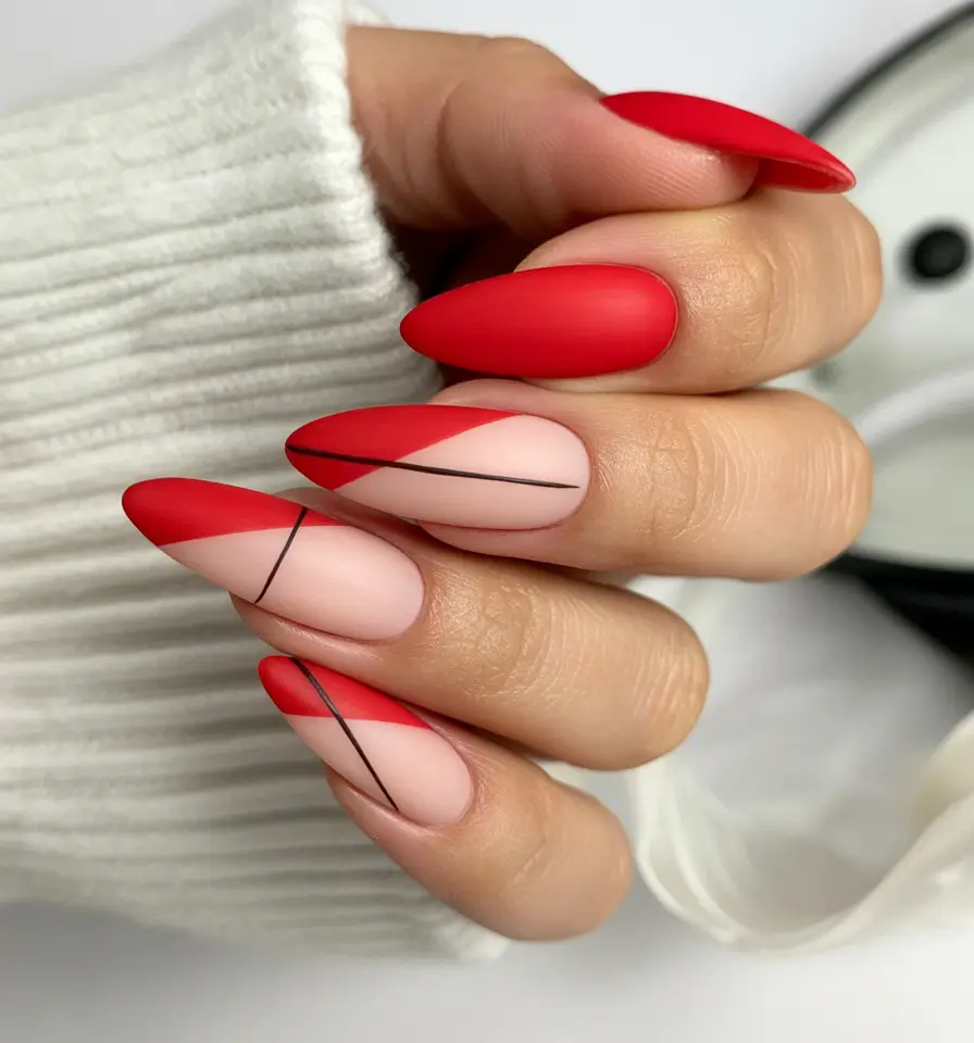 fall inspo nails Bold Red Geometry