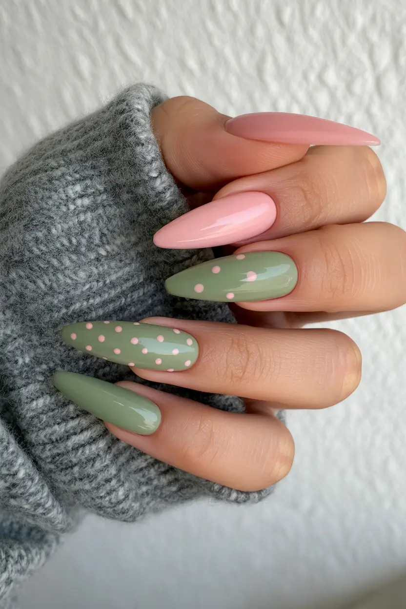 fall inspo nails Pastel Green & Pink Play