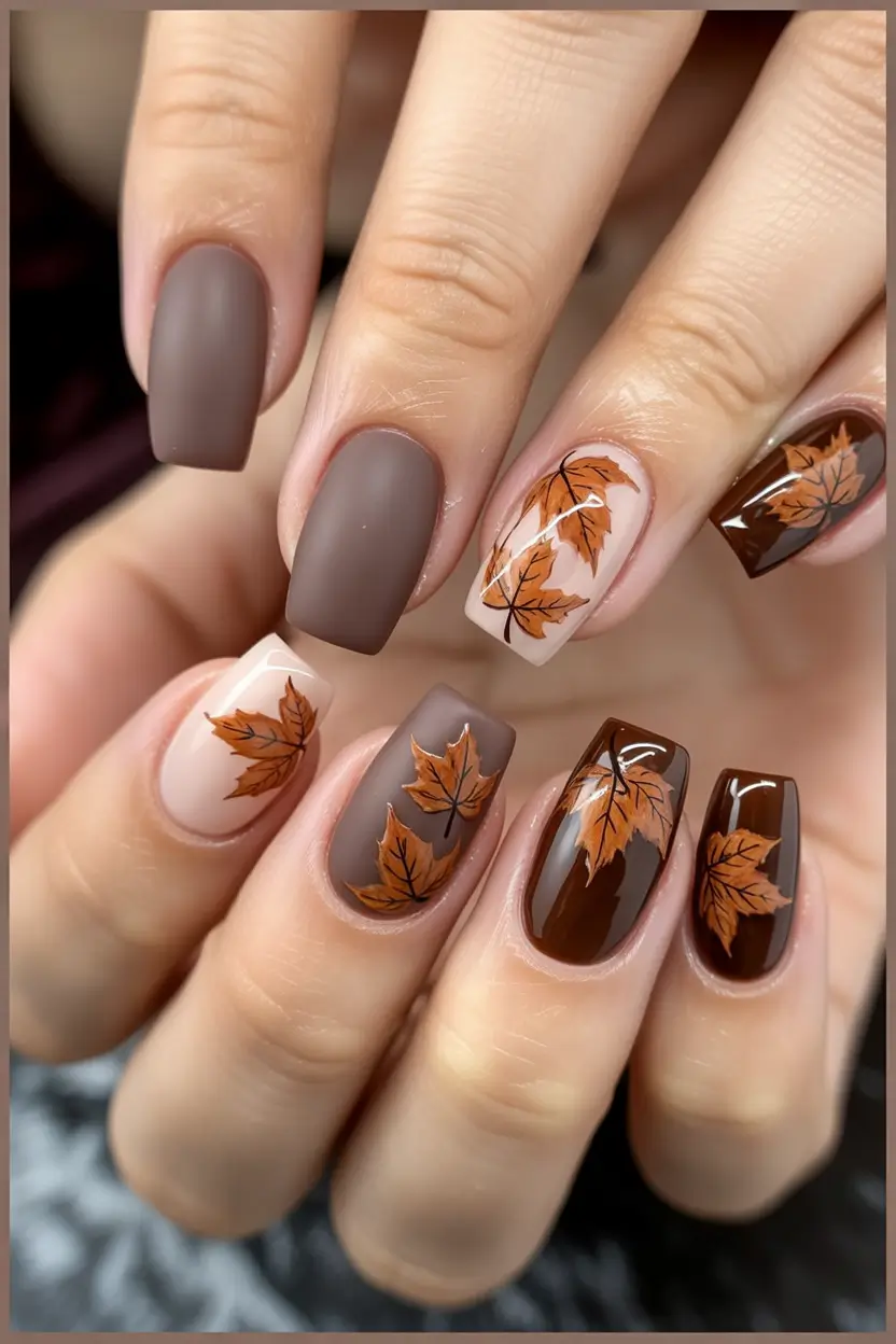 fall inspo nails Chocolate Leaf Layers